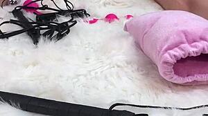 I oiled her body amazingly then slammed glass dildo hard into her wet pussy and tight asshole until she screamed.