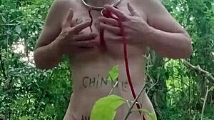 Esclave f turns into a naughty 18+ little bitch in bondage play outdoors 😈🔗