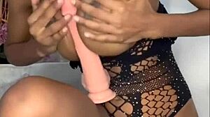 Colombian Ebony Babe with Creamy Pussy and Sweet Natural Tits Uses Dildo in Homemade Close-Up