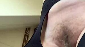 i love my hairy milf fetish workout as athletic brunette in fishnets at gym showing beaver and european housewife pussy