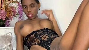 Colombian Ebony Babe with Creamy Pussy and Sweet Natural Tits Uses Dildo in Homemade Close-Up