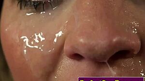 bigtitted british babe in stockings gives blowjob then takes messy facial cumshot