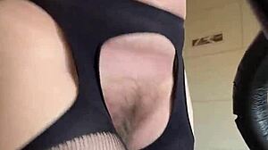 i love my hairy milf fetish workout as athletic brunette in fishnets at gym showing beaver and european housewife pussy