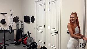 yo this bbc gym coach is drilling his european redhead client's tight wet pussy hard then cumming right in her mouth