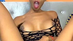 Colombian Ebony Babe with Creamy Pussy and Sweet Natural Tits Uses Dildo in Homemade Close-Up