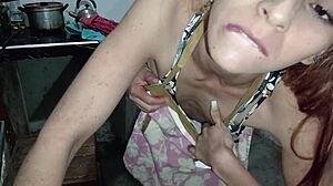 Horny Peruvian maid waits without panties for boss cock in wet shaved pussy