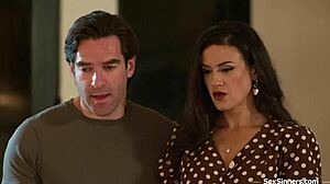 Petite teen licks big tits while getting spanked by wife in old and young threesome oral action.