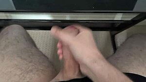 Quick cumshot perks up the solo big cock fun while working from home