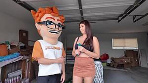 Browsing Lola Pearl's garage sale, the brunette milf ends up riding big cock in missionary with cumshot facial after blowjob and handjob.