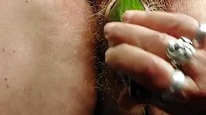 German Granny Fucks Hairy Pussy With Cucumber In Food Play