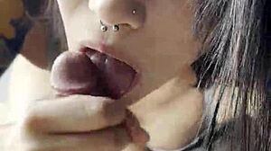 Blowjob For Cuckold With Cum In Mouth