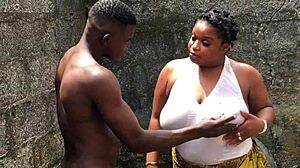 Real naija couple films homemade porn outdoors with natural tits in lingerie.