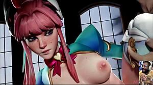 Benedikta Sucks Cock While Juno Gets Cute Pussy Fucked and Freja Enjoys Standing Sex