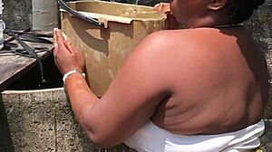 Real naija couple films homemade porn outdoors with natural tits in lingerie.