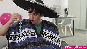 step dad and step son, let's stuff alyx star her pinata together with step sister and step daughter.