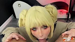 Himiko Toga celebrates her 18th with hairy pussy riding big cock for first sex and creampie. Toys and blowjob add to the cosplay fun outdoors.
