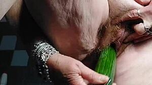 German Granny Fucks Hairy Pussy With Cucumber In Food Play