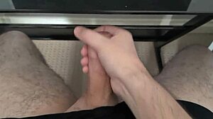 Quick cumshot perks up the solo big cock fun while working from home