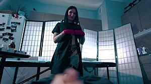 Sexy Nurse in Latex Gloves Helps Patient with Cum Handjob Blowjob and Liquid Lunch?