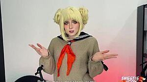 Himiko Toga celebrates her 18th with hairy pussy riding big cock for first sex and creampie. Toys and blowjob add to the cosplay fun outdoors.