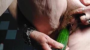 German Granny Fucks Hairy Pussy With Cucumber In Food Play