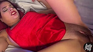 Amateur Brazilian brunette with small tits gives handjob and blowjob to big cock in homemade femdom massage