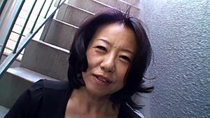 Asian mom Junko Sakashita flashes big tits on street. Then bends over for anal assfucking in bed with deepthroat.