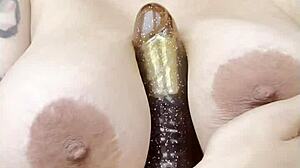 blonde shows sexy body with big natural tits and big ass in lingerie