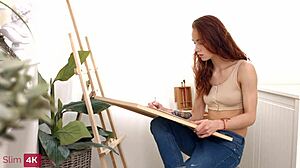 fiery passion as tiny 18+ redhead teen finds deep creampie inspiration in shaved pussy riding and doggystyle sex