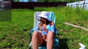 Teen Solo Orgasm with Hairy Pussy Masturbation Outside! Moaning in Wet Sex While People Watch.