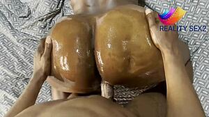 Amateur Ebony BBW Girlfriend With Natural Tits Gets Close-Up Bedroom Sex From Muscular Friend