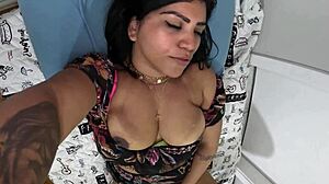 She went without panties to the market, her neighbor saw and helped, then fucked her ass bareback without condom. Creampie filled her up.