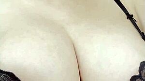 blonde shows sexy body with big natural tits and big ass in lingerie