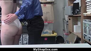 violet rain caught shoplifting gets blackmailed and dominated in maintenance room by officer with hidden cam