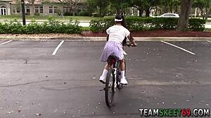 Tiny ebony ho gets cum faced after hardcore big cock blowjob and doggystyle