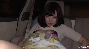 Petite Japanese Virgin Teen 18+ Reaches Real Orgasm! Vibrator in Car by Stranger Sparks Taboo Pleasure.
