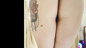 blonde shows sexy body with big natural tits and big ass in lingerie