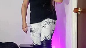 I feel so aroused as this Colombian Latina aunt masturbates her giant cameltoe for her nephew in marked leggings