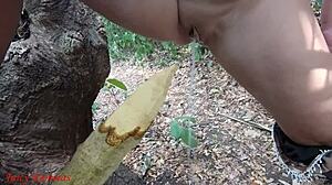 Perverted Slut Squirts Piss From Wooden Stake In Forest