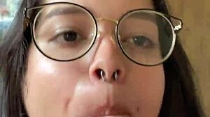 Nerd Brunette With Big Natural Tits Deep Blowjob On Wellington Prado's Huge Cock