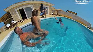 Hot brunette Talia Mint enjoys a poolside encounter