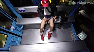 Tranny pulls out her verga in the cablebus exhibit with perfect body and miniskirt outdoors