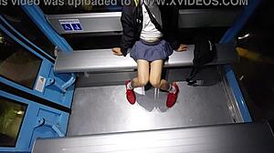 Tranny pulls out her verga in the cablebus exhibit with perfect body and miniskirt outdoors