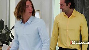 Boss lady blackmailed into threesome fuck with nerd employees Jordan Maxx