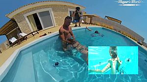 Hot brunette Talia Mint enjoys a poolside encounter