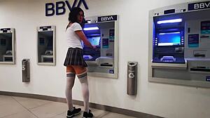 Tranny pulls out her verga in the cablebus exhibit with perfect body and miniskirt outdoors