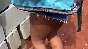 I feel so excited with this cute brazilian brunette giving interracial anal in public outdoor lingerie