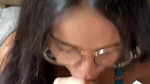 Nerd Brunette With Big Natural Tits Deep Blowjob On Wellington Prado's Huge Cock