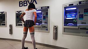 Tranny pulls out her verga in the cablebus exhibit with perfect body and miniskirt outdoors