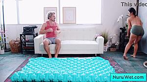 sexy teen 18+ brunette masseuse performs amazing wet slippery massage